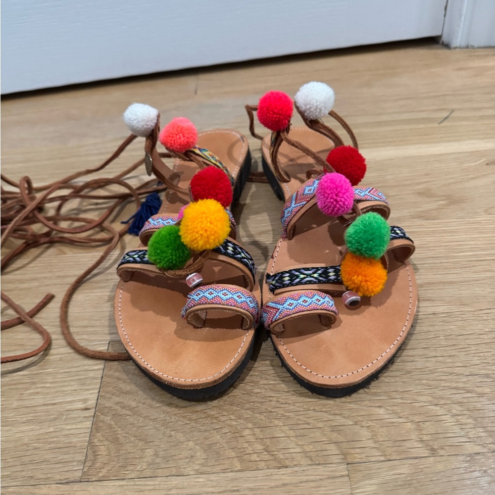 Colorful Pom Pom Gladiator Sandals. Hand made in Greece